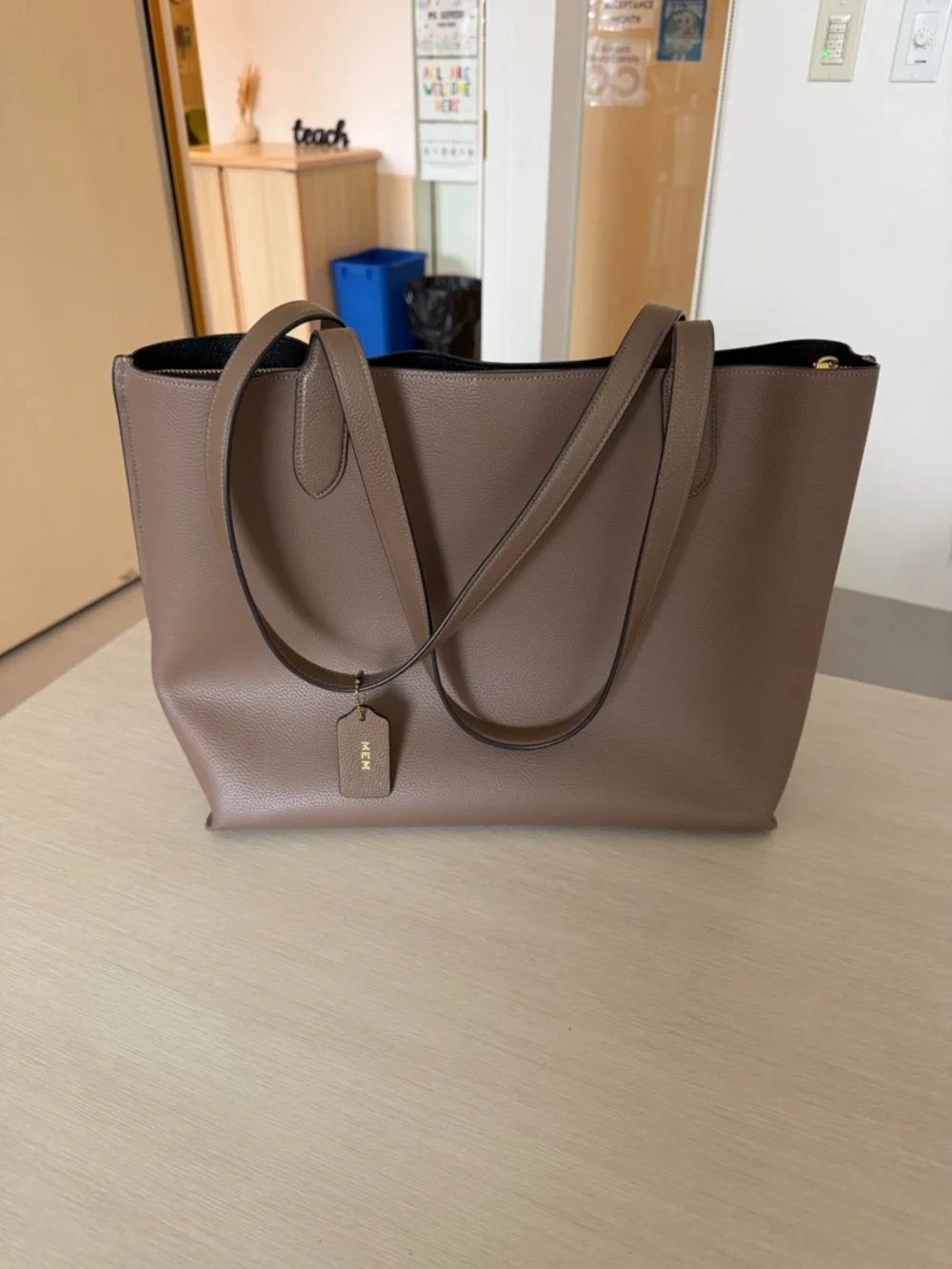 Coach Brown Pebbled Leather Tote with Gold Accent - Picture 3 of 7